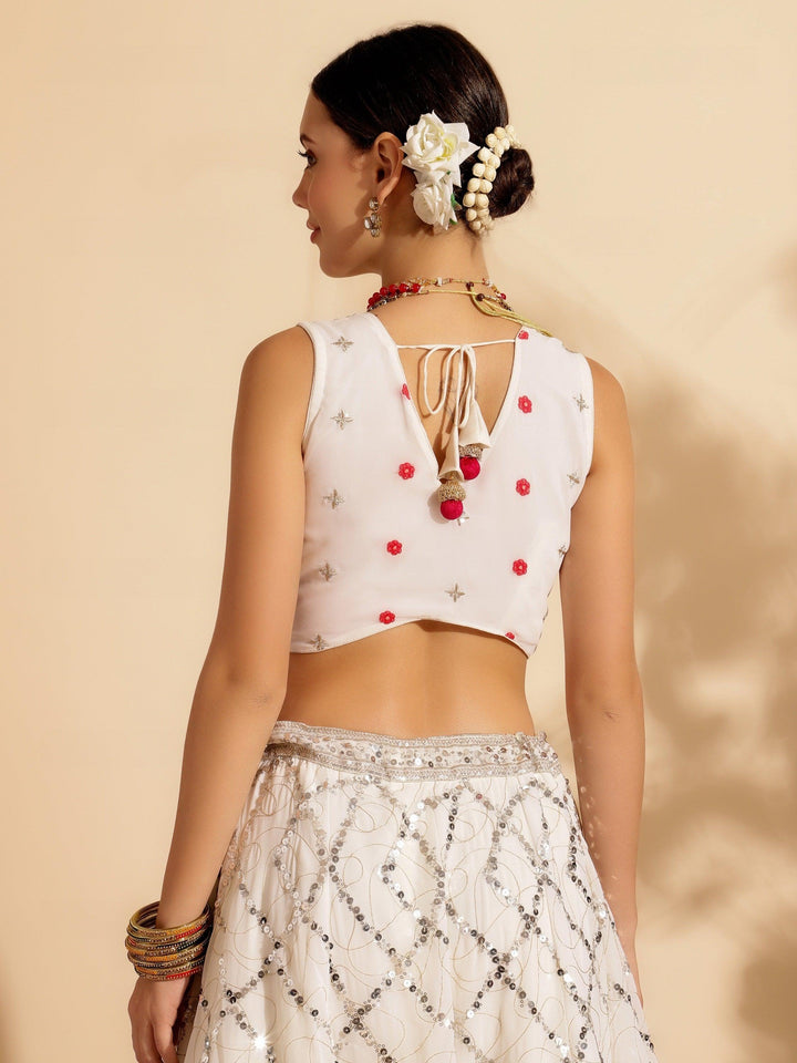 Tantalizing White Lehenga | Sequins Work Georgette with Red Dupatta