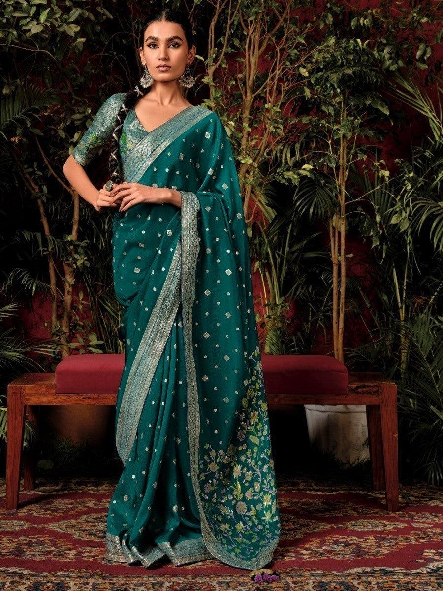 Green silk saree crafted for elegance and style.