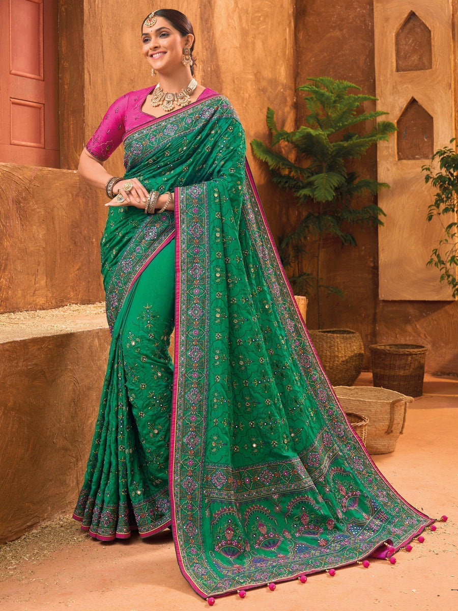 Green silk saree crafted for elegance and style.