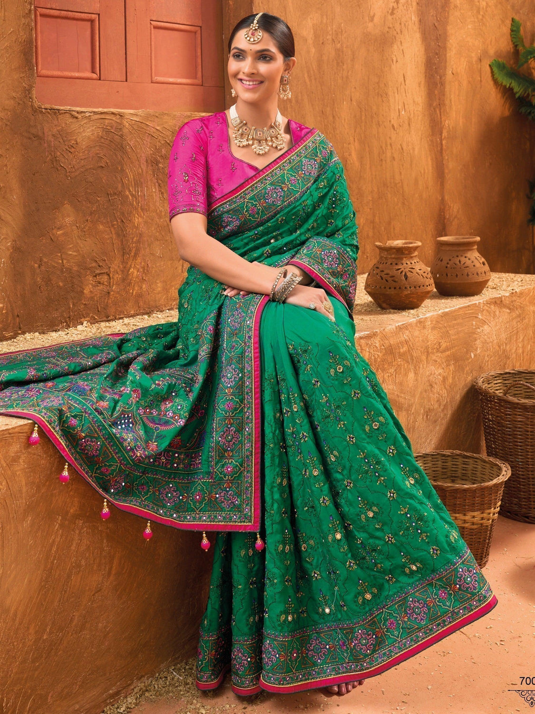 Vibrant color luxurious fabric exclusive attire crafted for elegance and style.