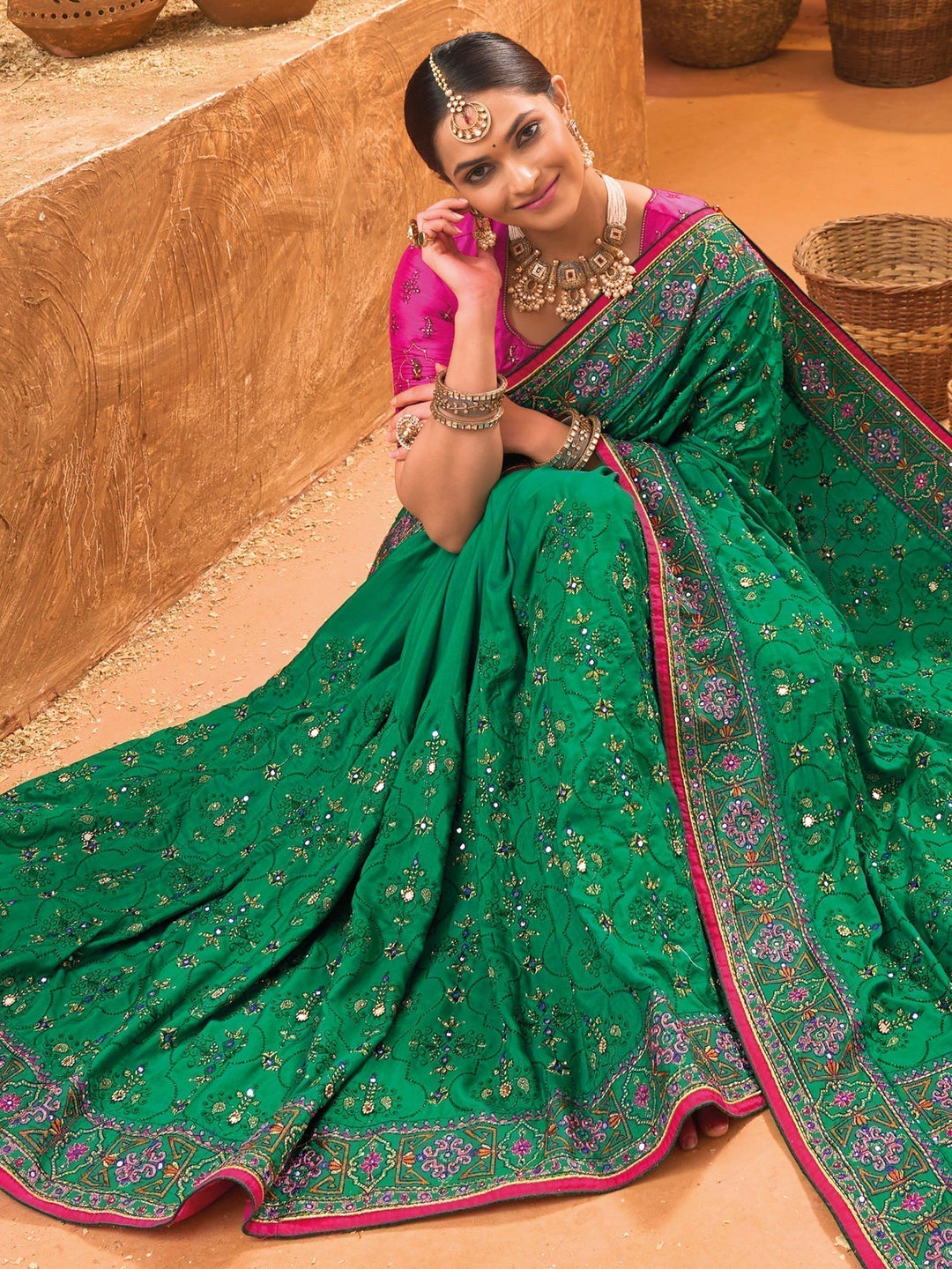 Vibrant color luxurious fabric exclusive attire crafted for elegance and style.