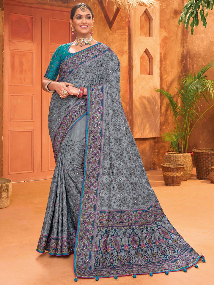 Blue silk saree crafted for elegance and style.