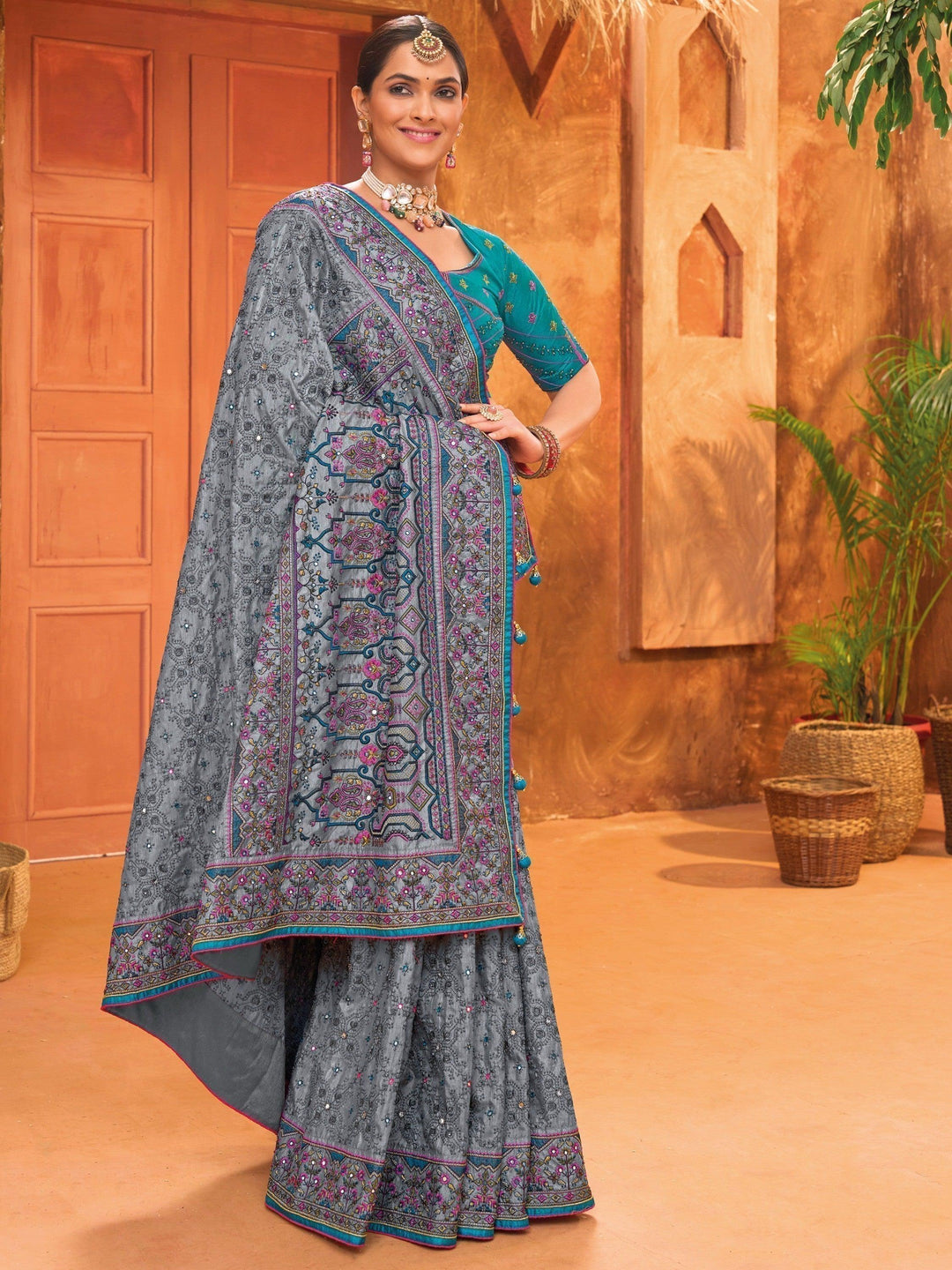 Vibrant color luxurious fabric exclusive attire crafted for elegance and style.