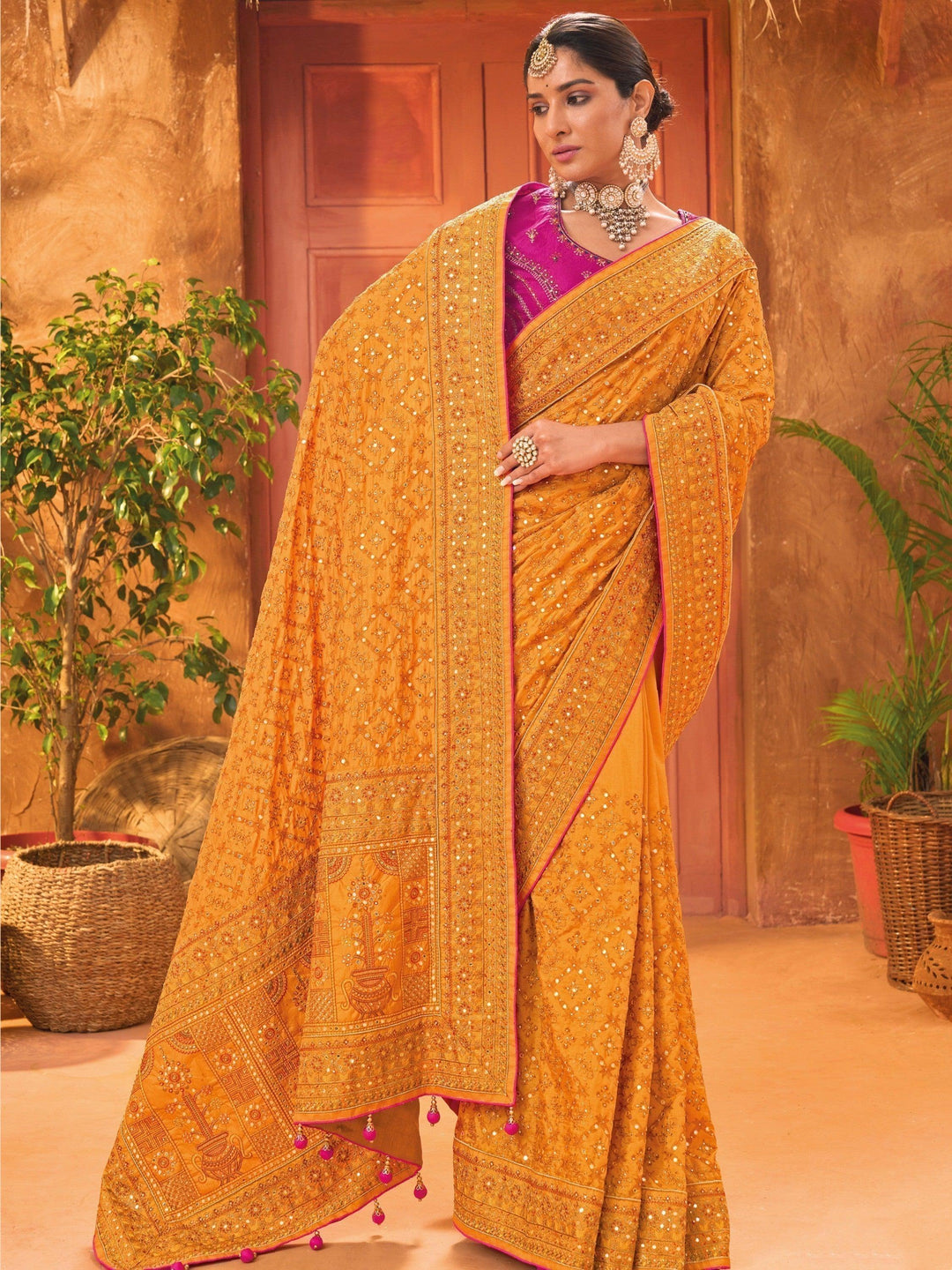 Vibrant color luxurious fabric exclusive attire crafted for elegance and style.