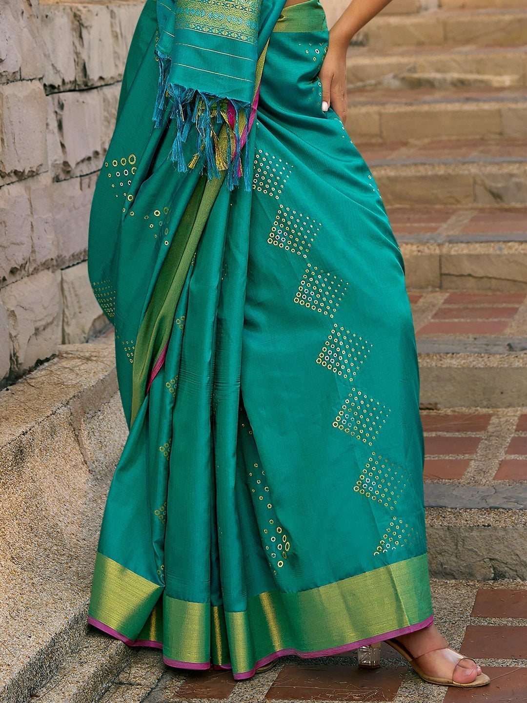 Vibrant color luxurious fabric exclusive attire crafted for elegance and style.