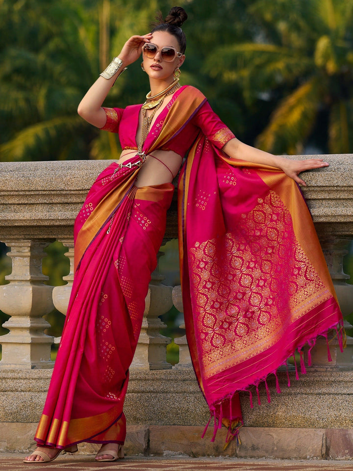 Pink silk saree crafted for elegance and style.