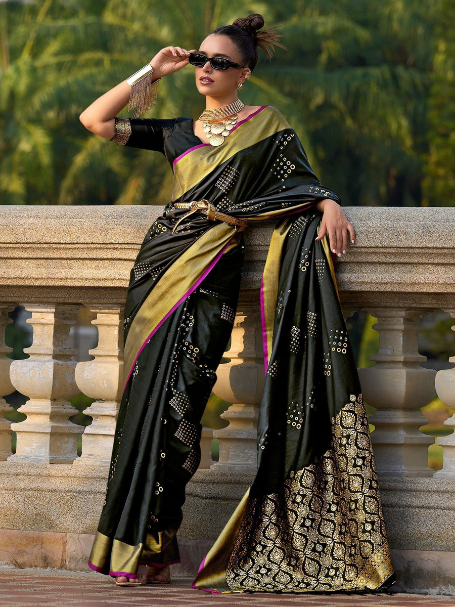 Black silk saree crafted for elegance and style.