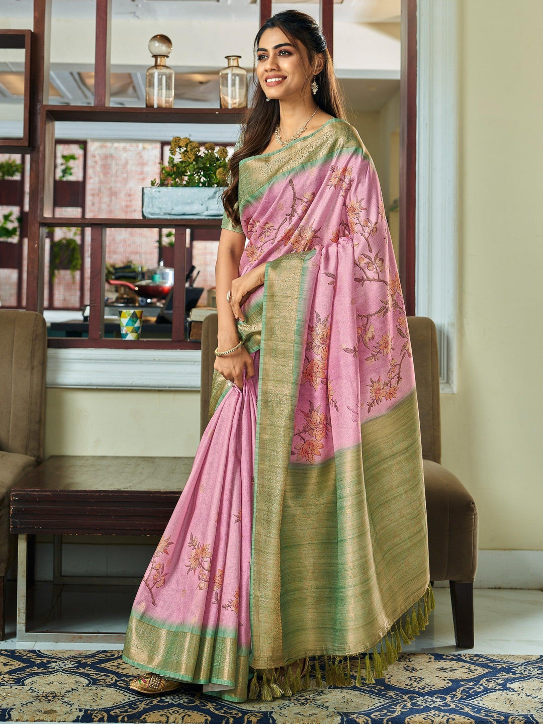 Pink silk saree crafted for elegance and style.