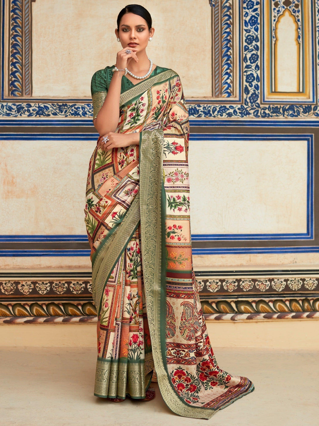 Green silk saree crafted for elegance and style.