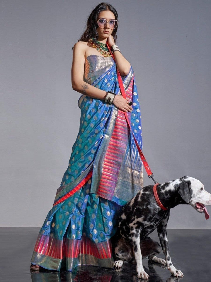 Blue silk saree crafted for elegance and style.