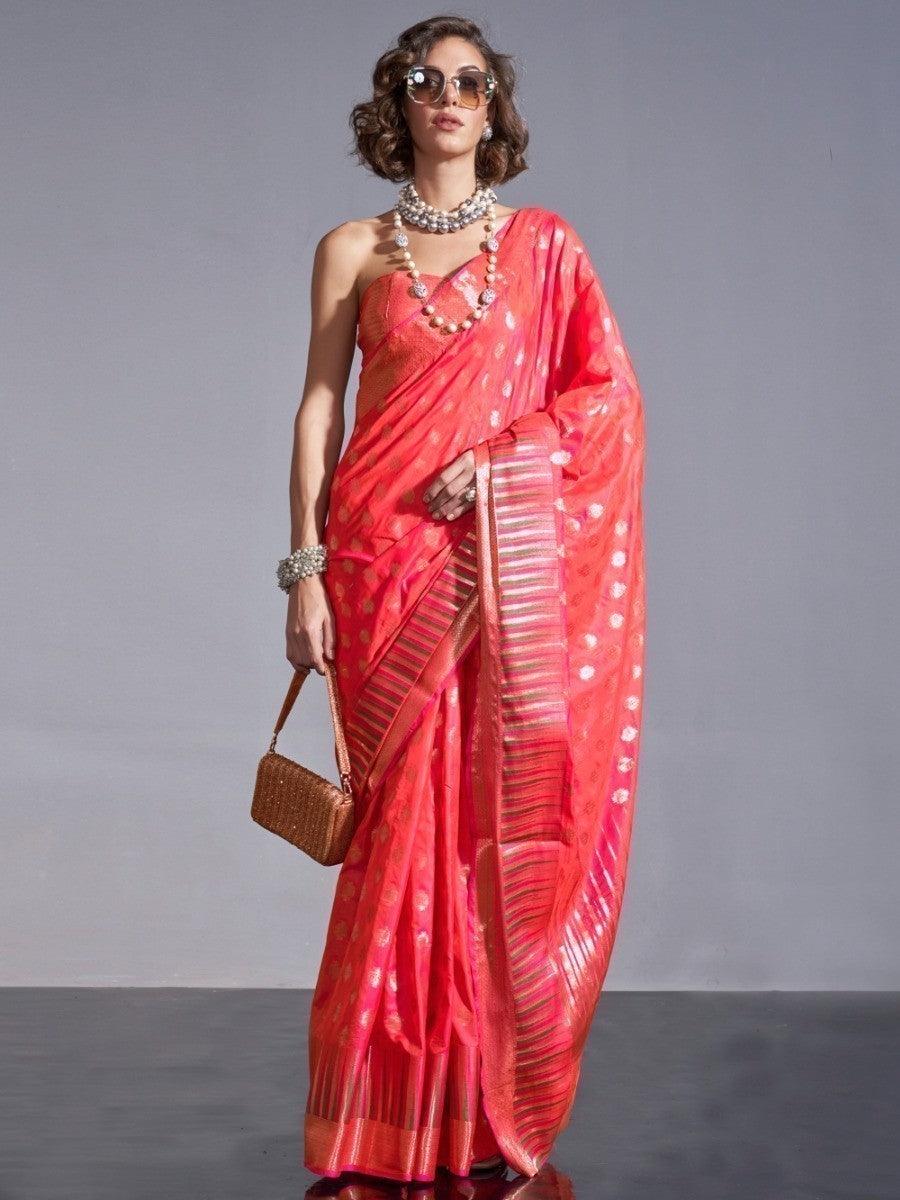 Red silk saree crafted for elegance and style.