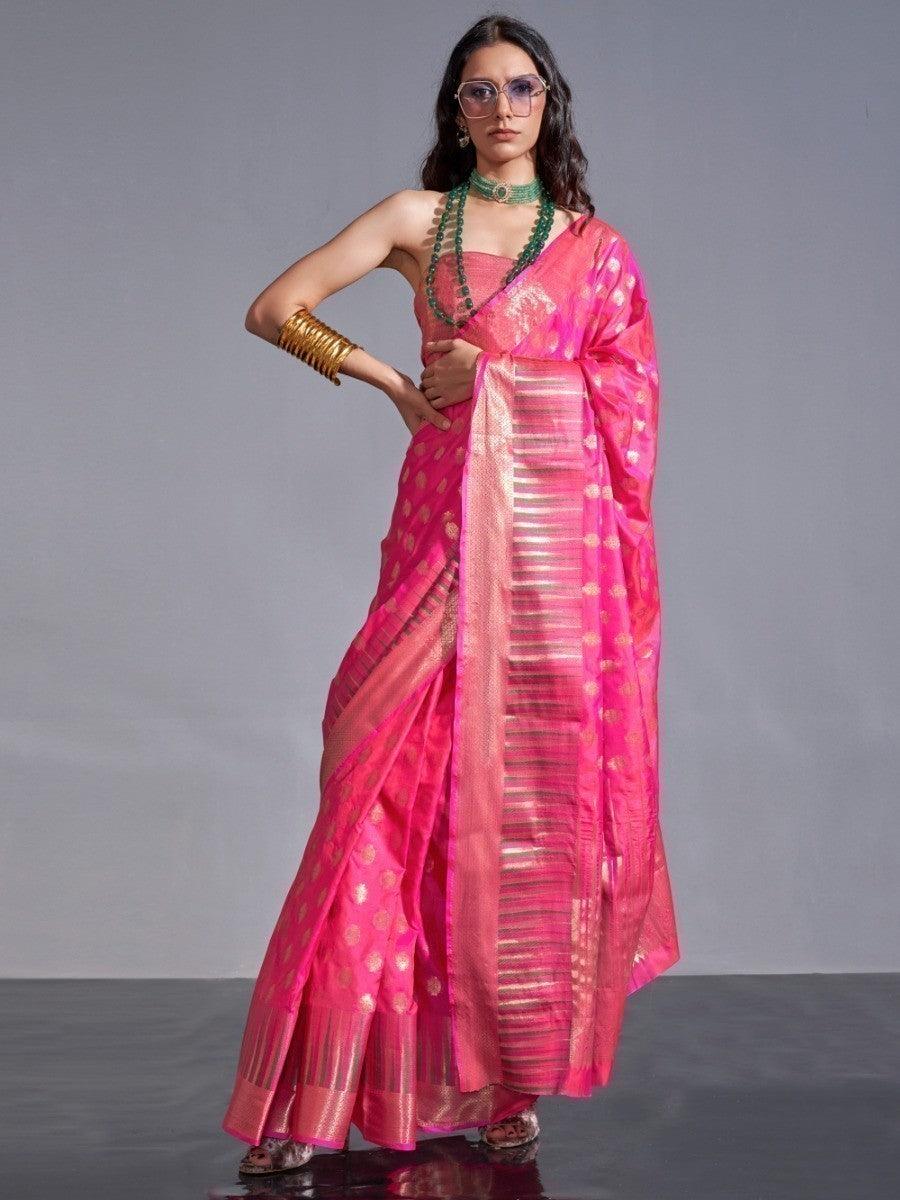 Pink silk saree crafted for elegance and style.