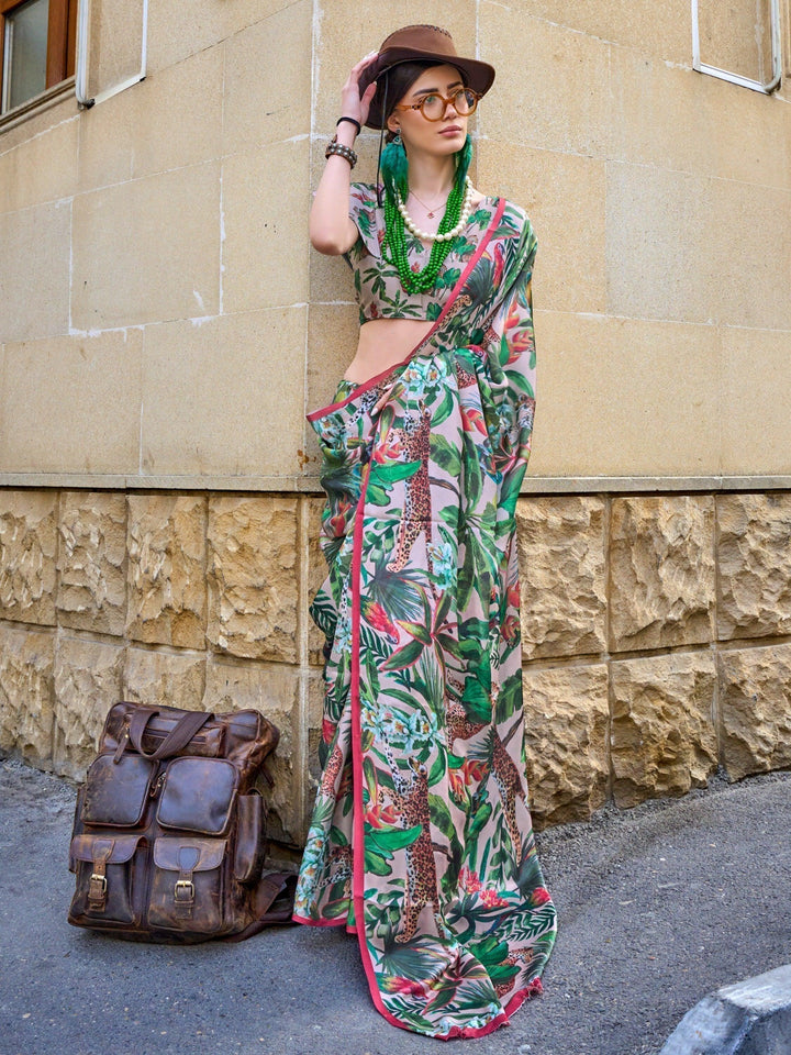 Pink satin saree crafted for elegance and style.