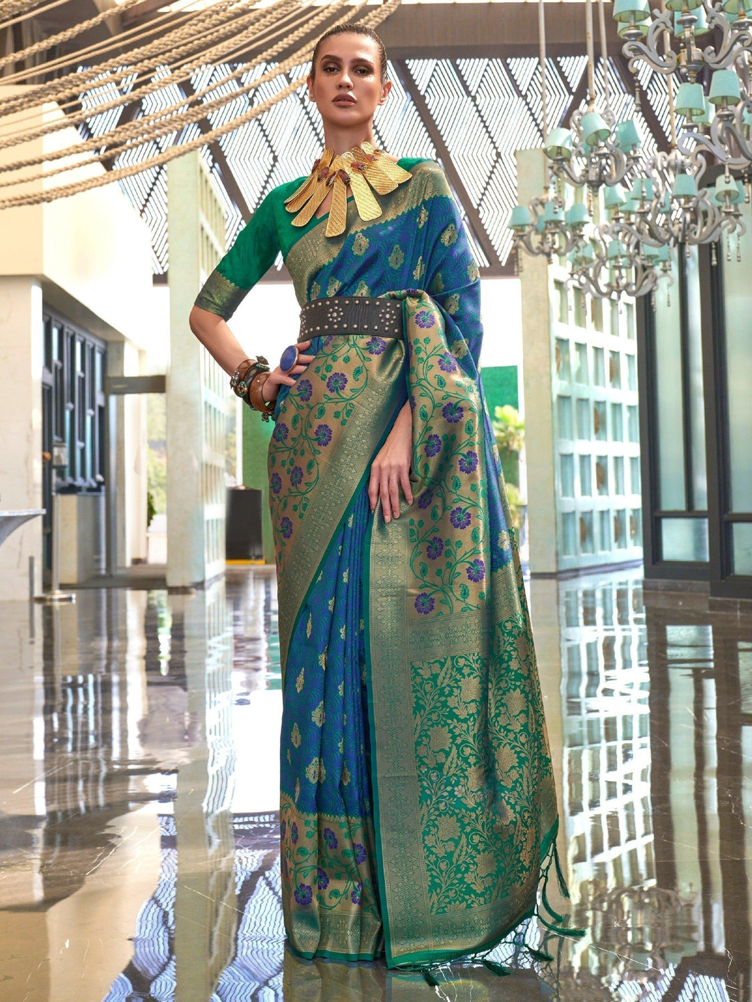 Blue silk saree crafted for elegance and style.