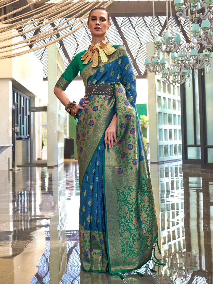 Blue silk saree crafted for elegance and style.