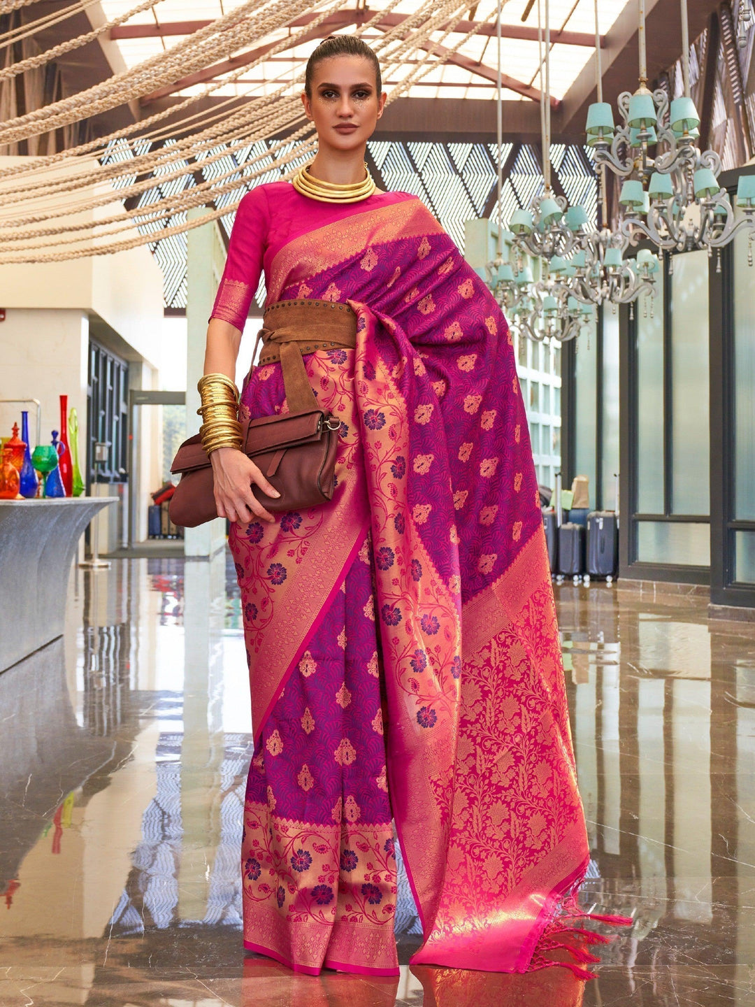 Pink silk saree crafted for elegance and style.