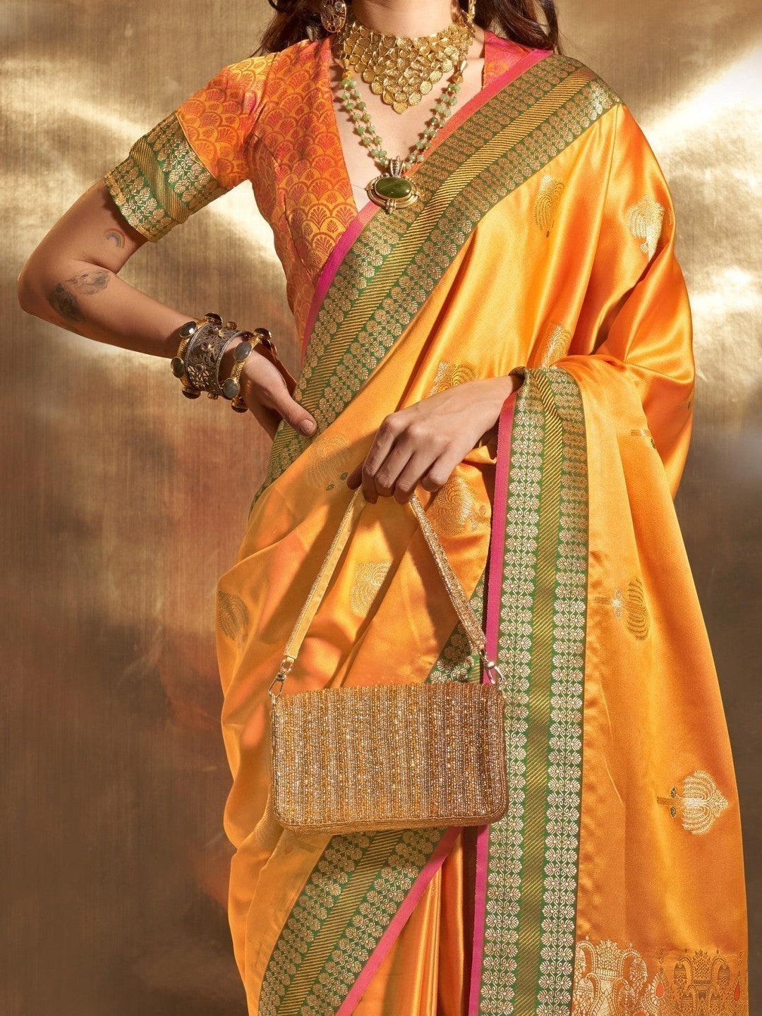 Vibrant color luxurious fabric exclusive attire crafted for elegance and style.