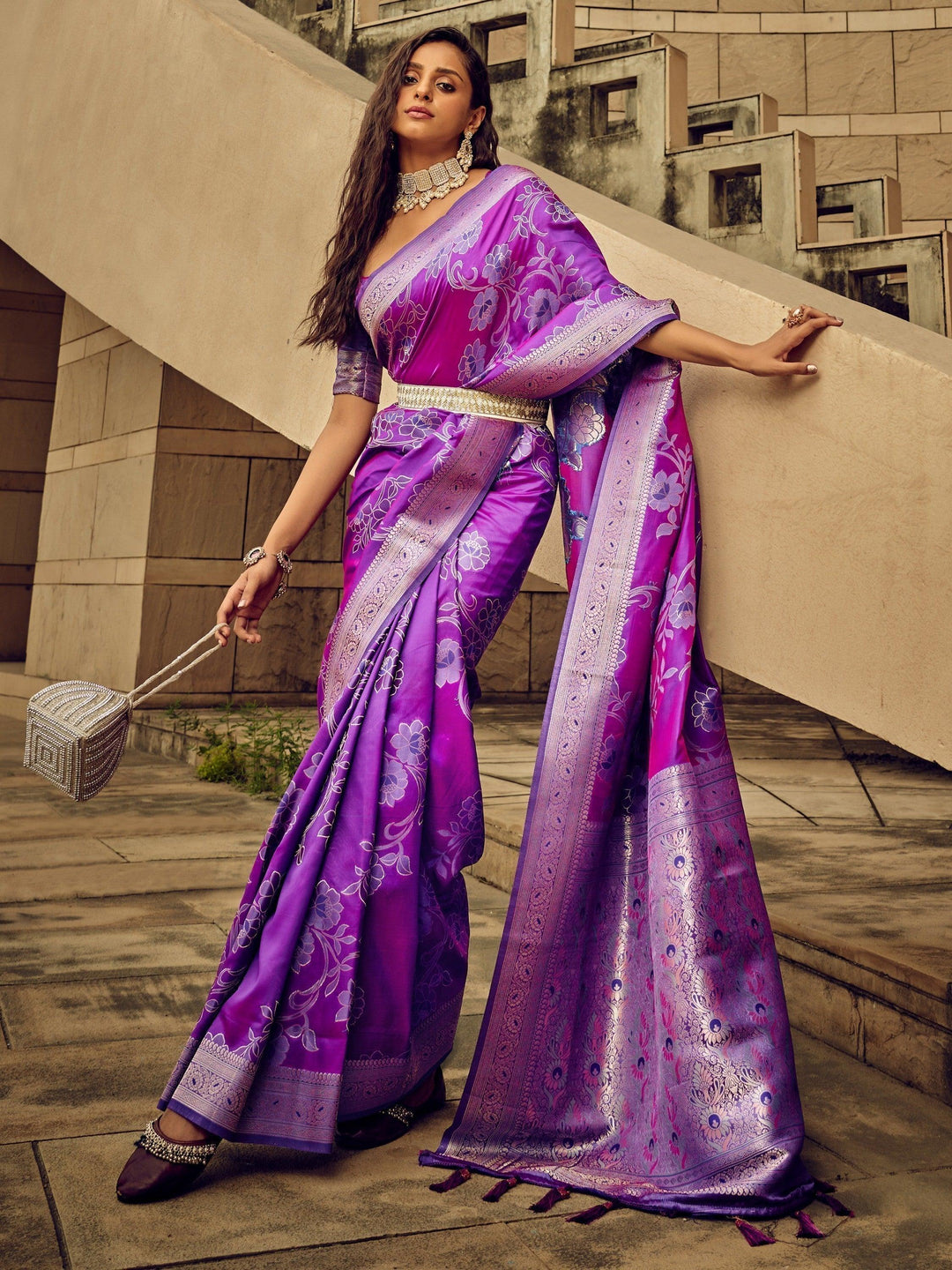 Red satin saree crafted for elegance and style.