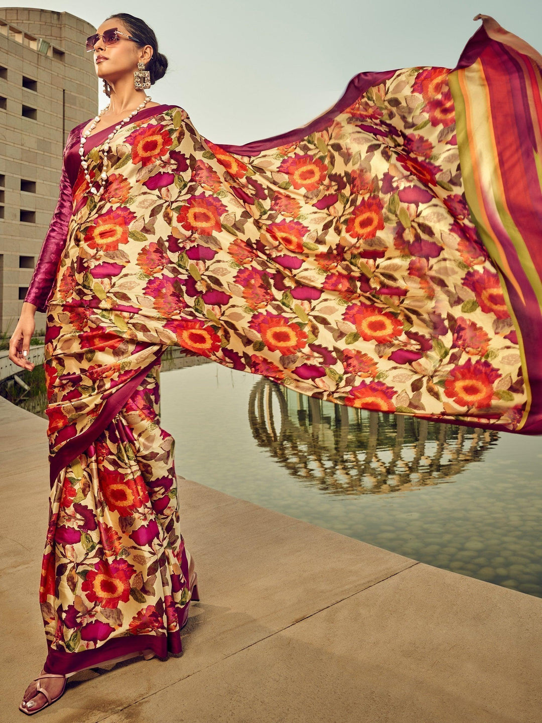 Vibrant color satin saree crafted for elegance and style.