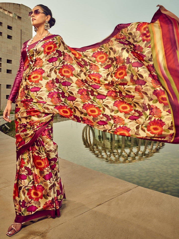 Vibrant color satin saree crafted for elegance and style.