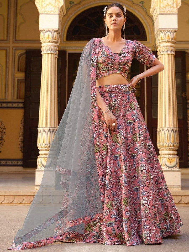 Fetching Dusty Pink Floral Silk Lehenga Choli | Perfect for Weddings & Celebrations