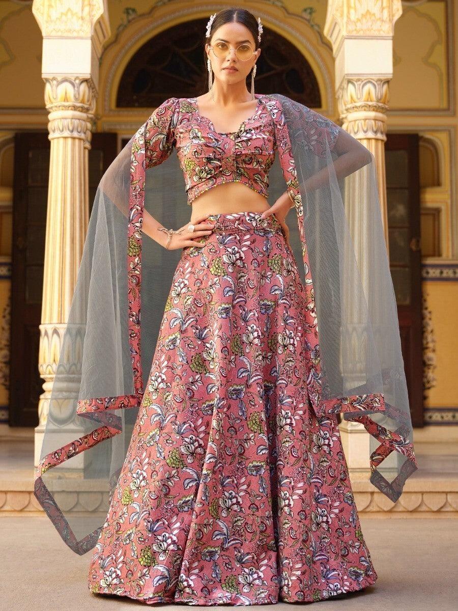 Fetching Dusty Pink Floral Silk Lehenga Choli | Perfect for Weddings & Celebrations