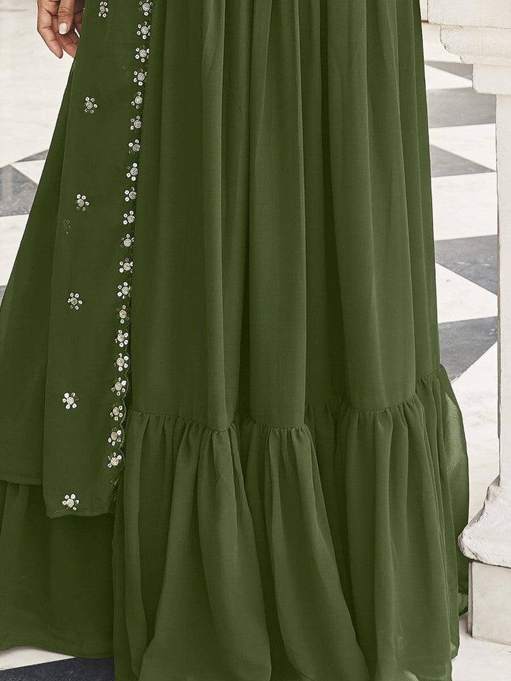 Radiant Green Georgette Lehenga Choli | Bridal Wear with Dupatta