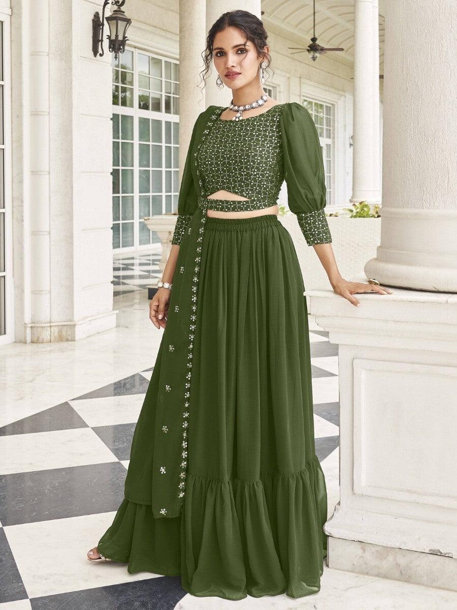 Radiant Green Georgette Lehenga Choli | Bridal Wear with Dupatta