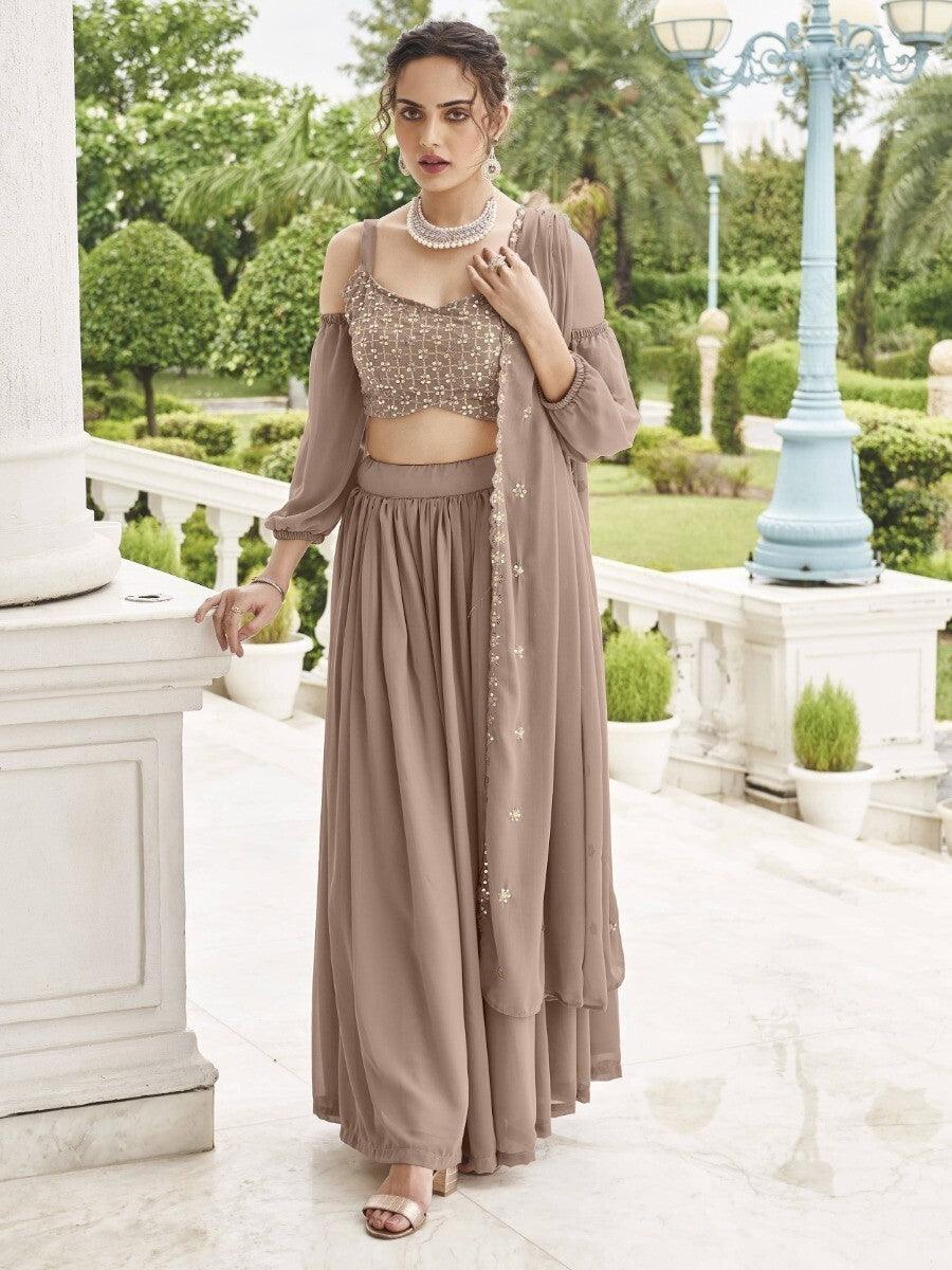 Classic Brown Lehenga Choli | Sequin Detailing & Wedding Wear