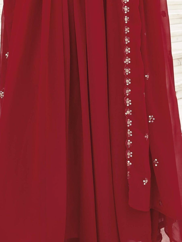 Beautiful Red Georgette Lehenga | Sequin & Embroidery Detailing