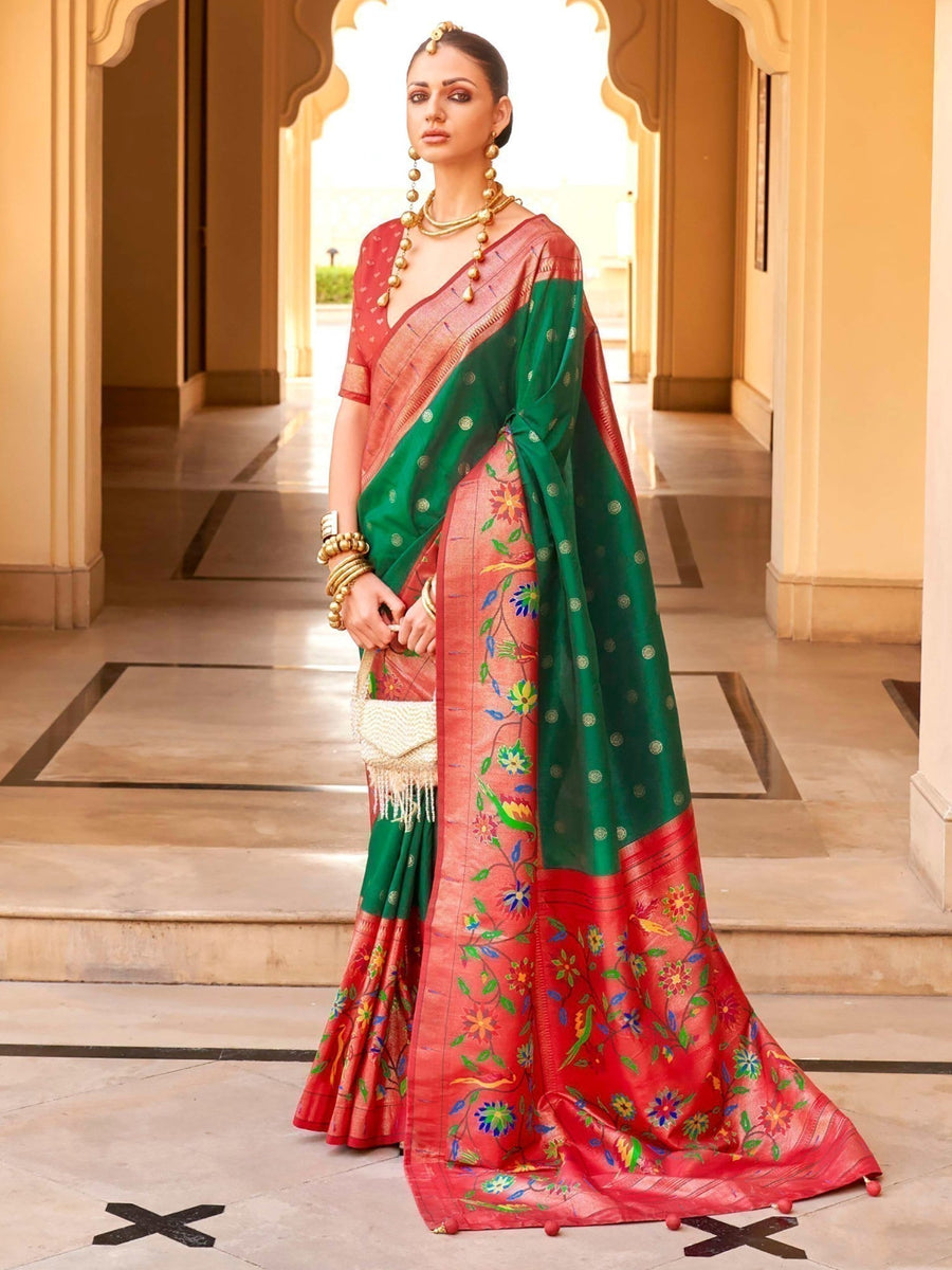 Green silk saree crafted for elegance and style.