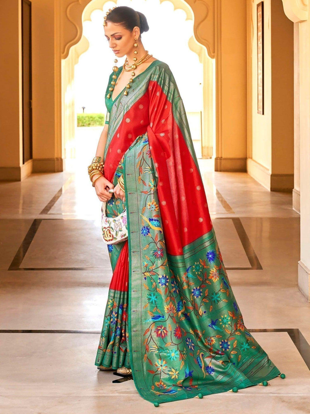 Vibrant color luxurious fabric exclusive attire crafted for elegance and style.