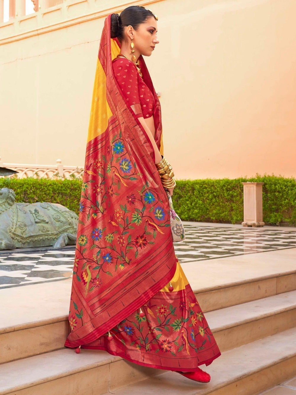 Vibrant color luxurious fabric exclusive attire crafted for elegance and style.