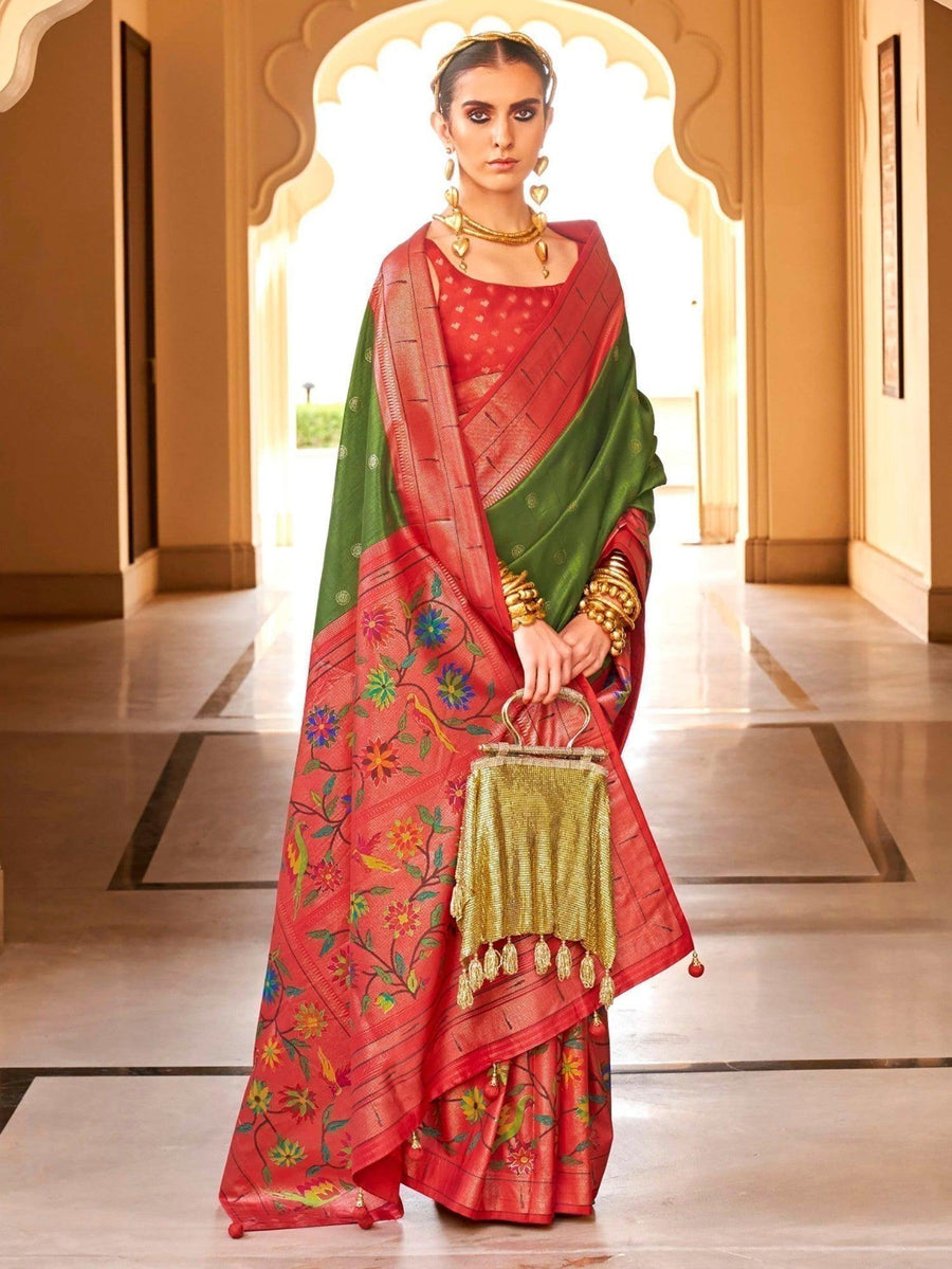 Green silk saree crafted for elegance and style.