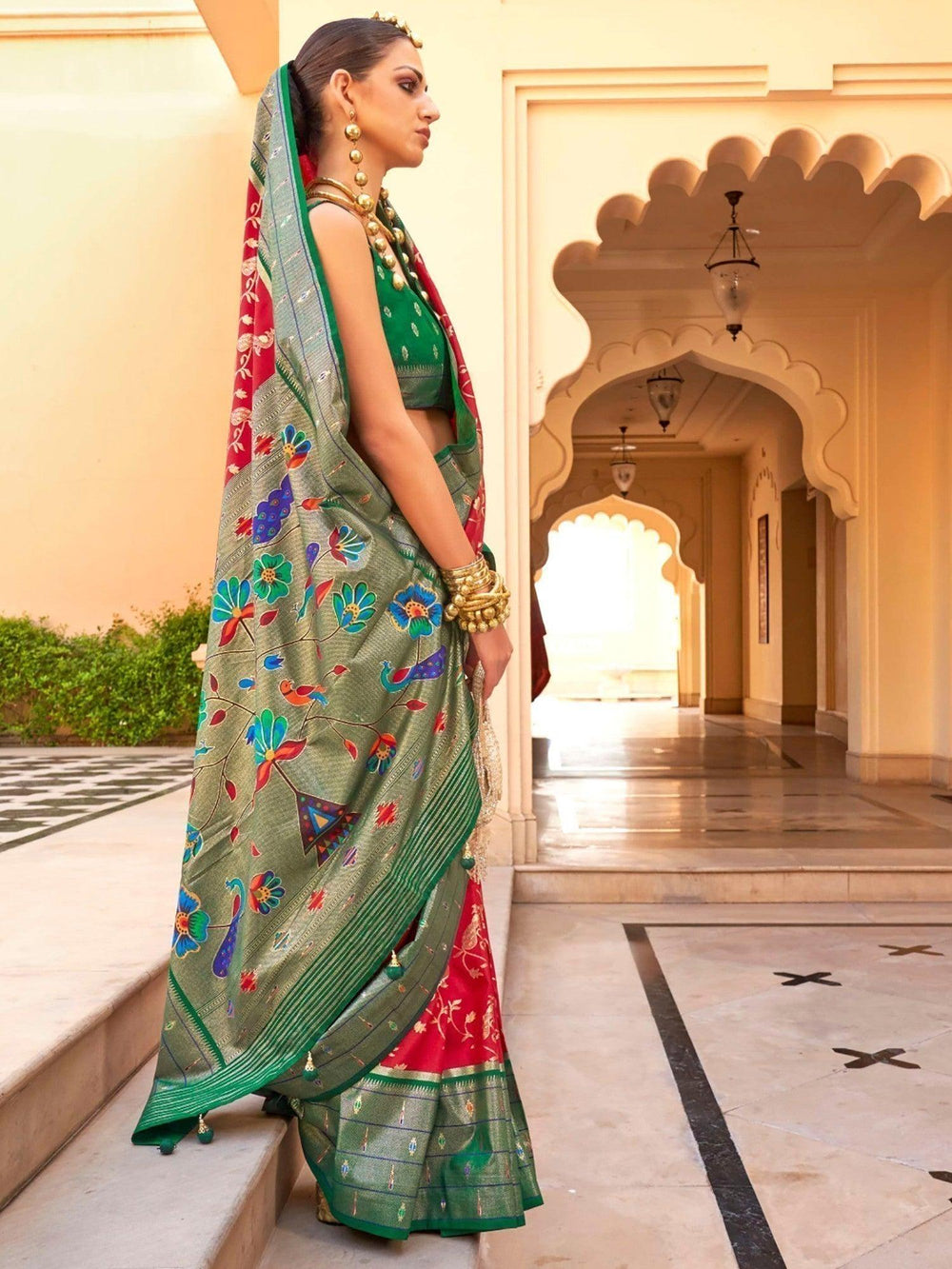 Vibrant color luxurious fabric exclusive attire crafted for elegance and style.