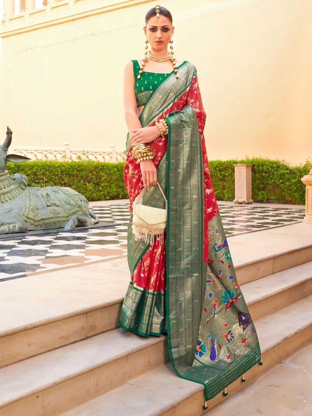 Green silk saree crafted for elegance and style.