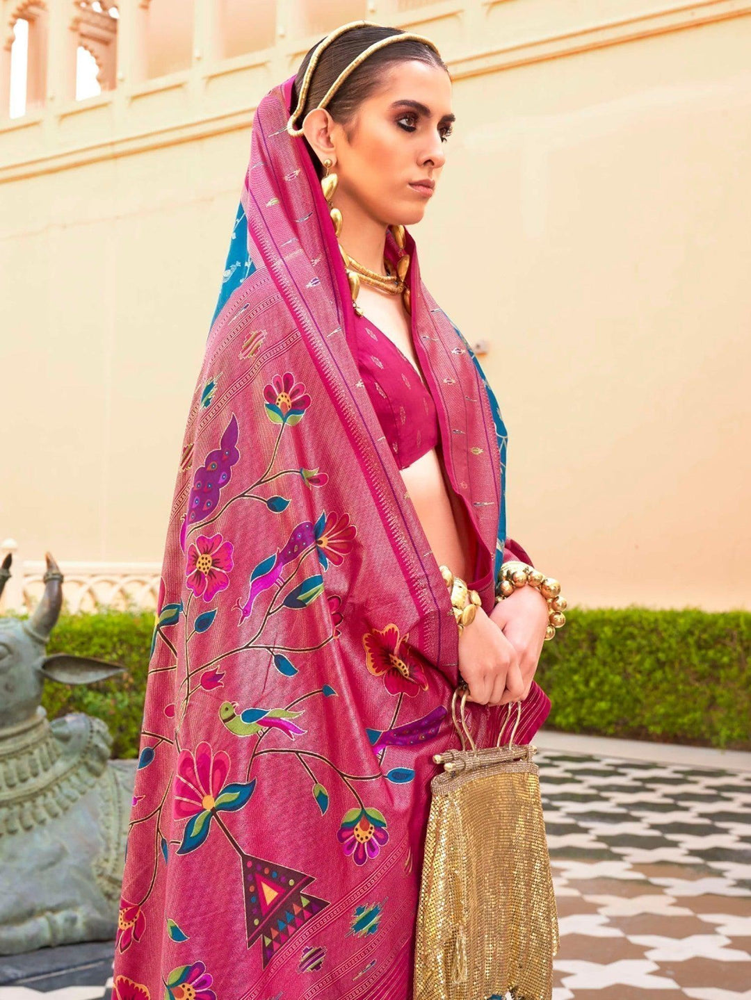 Vibrant color luxurious fabric exclusive attire crafted for elegance and style.