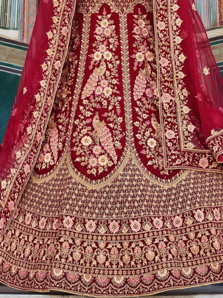 Exquisite Maroon Velvet Bridal Lehenga Choli | Zarakan Work & Embellishments