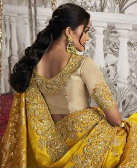 Yellow Dola Silk Saree | Zari Embroidery with Elegant Latkan Details