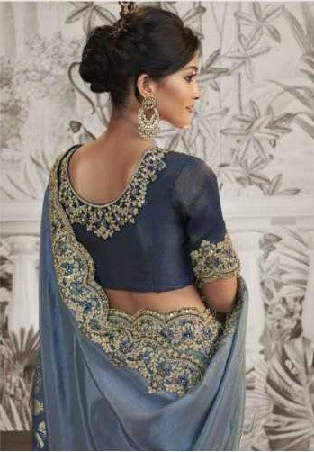 Royal Blue Dola Silk Saree | Exquisite Zari Design and Sleek Latkan