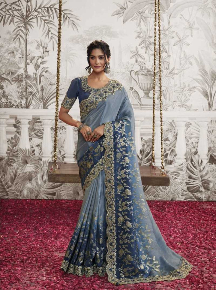 Royal Blue Dola Silk Saree | Exquisite Zari Design and Sleek Latkan