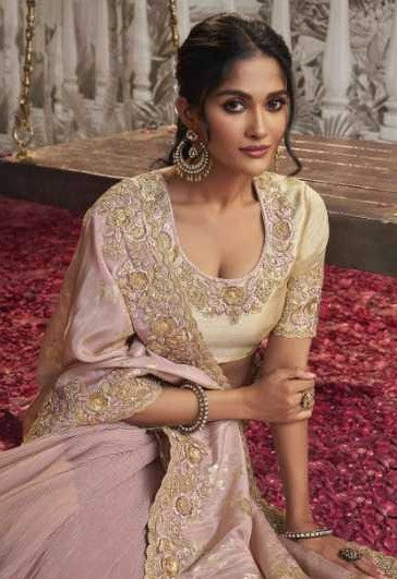 Gorgeous Dusty Pink Crush Georgette Saree | Zari Embroidery & Latkan Detail