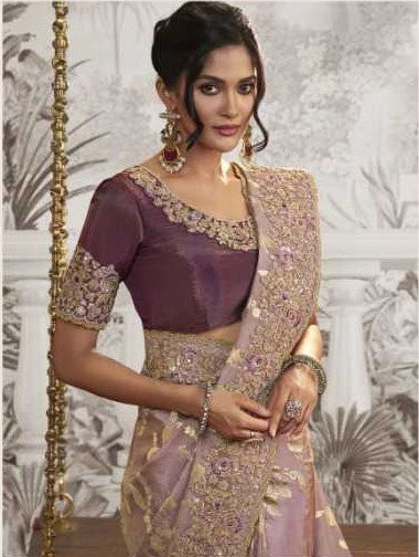 Light Purple Dola Silk Saree | Stunning Zari Work and Stylish Latkan