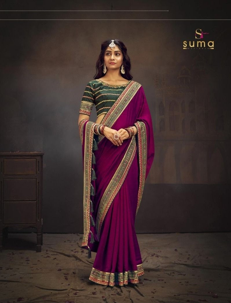 Luxurious Vichitra Silk Saree | Regal Elegance with Zari Embroidery