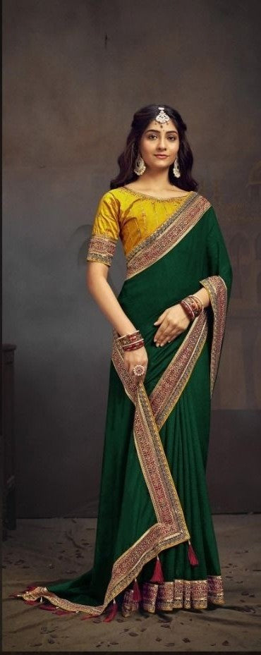 Luxurious Vichitra Silk Saree | Regal Elegance with Zari Embroidery