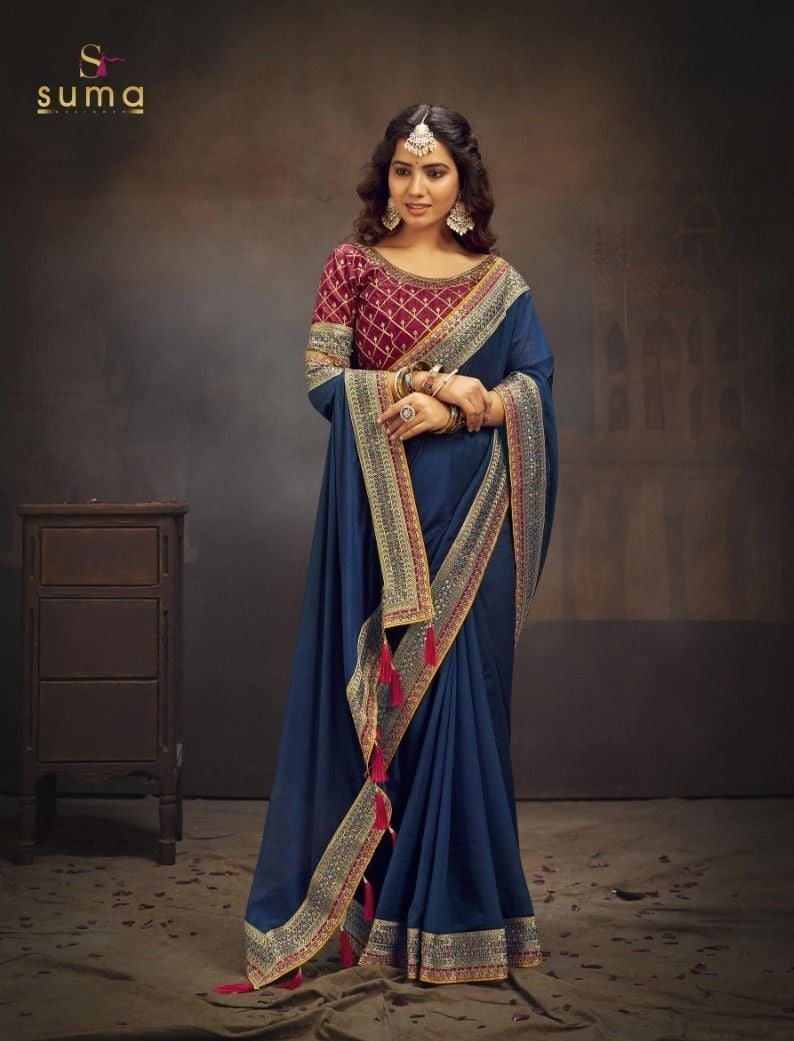 Luxurious Vichitra Silk Saree | Regal Elegance with Zari Embroidery