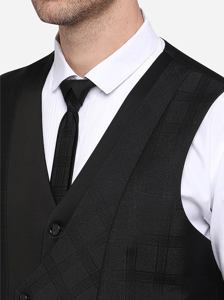 Classic black checked suit for men, perfect for formal events with a regular fit and full sleeve style.