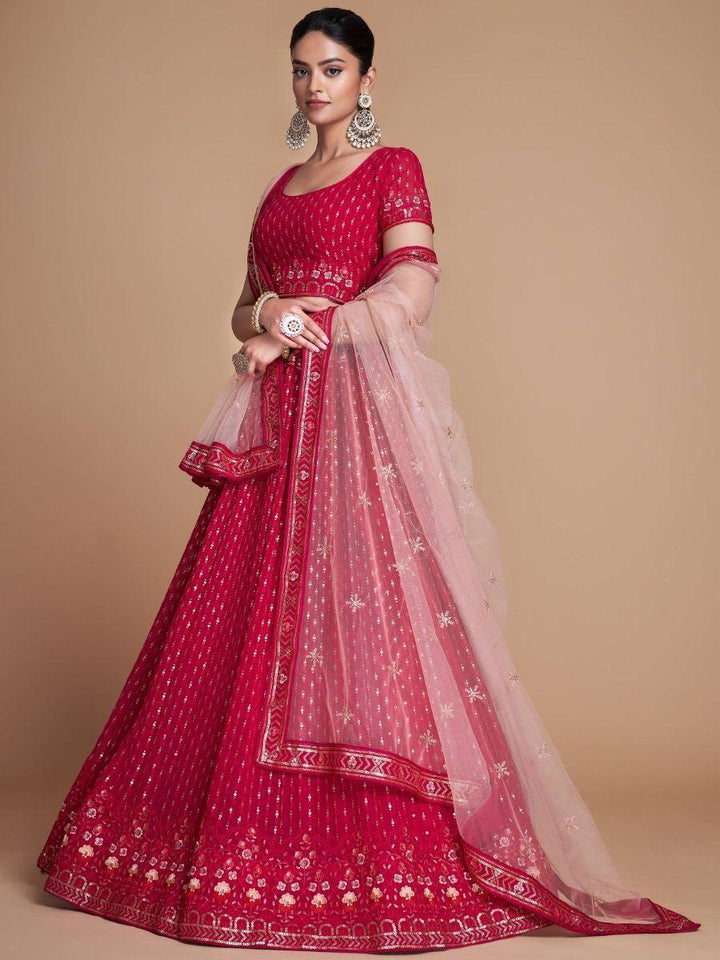 Bridal Lehenga with Sequins | Rani Pink Embroidery Georgette Choli