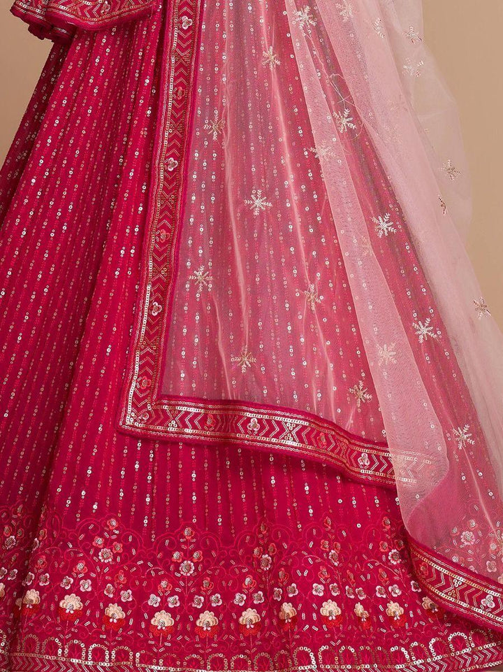 Bridal Lehenga with Sequins | Rani Pink Embroidery Georgette Choli