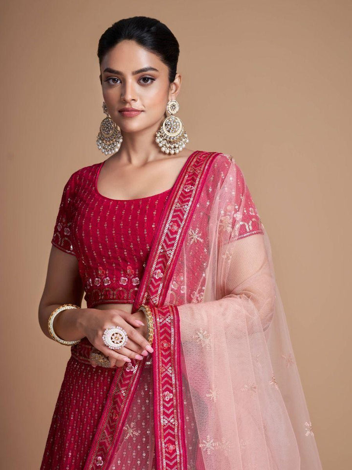 Bridal Lehenga with Sequins | Rani Pink Embroidery Georgette Choli